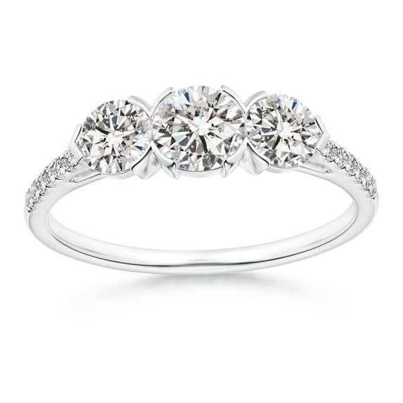 ANGARA Natural Unique Diamond 3 Stone Engagement Ring in 14K White Gold for Women (Size-4.8mm| Color-I-J| Clarity-I1-I2) | April Birthstone, Anniversary, Jewelry Gift for Women | Natural Diamond Ring