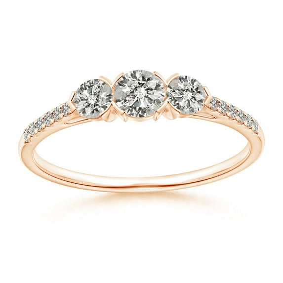 ANGARA Natural Unique Diamond Three Stone Engagement Ring in 14K Rose Gold for Women (Size-3.8mm| Color-K| Clarity-I3) | April Birthstone, Anniversary, Jewelry Gift for Women | Natural Diamond Ring