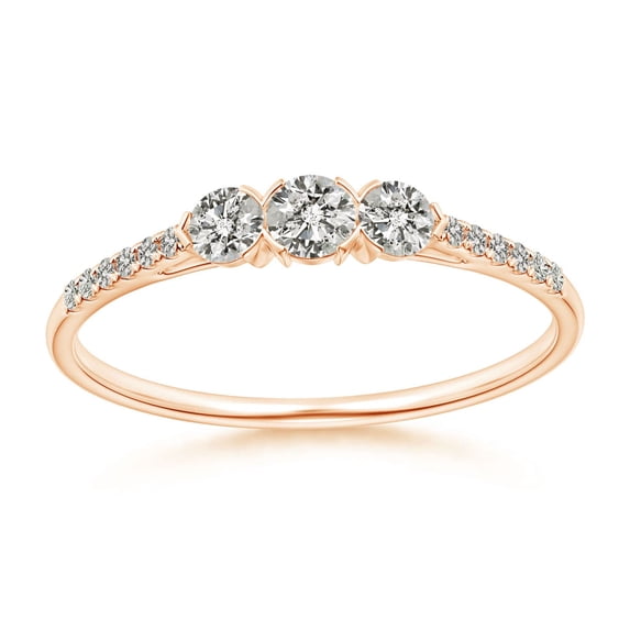 ANGARA Natural Unique Diamond Three Stone Engagement Ring in 14K Rose Gold for Women (Size-3mm| Color-K| Clarity-I3) | April Birthstone, Anniversary, Jewelry Gift for Women | Natural Diamond Ring