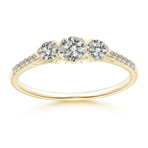 ANGARA Natural Unique Diamond Three Stone Engagement Ring in 14K Yellow Gold for Women (Size-3.8mm| Color-K| Clarity-I3) | April Birthstone, Anniversary, Jewelry Gift for Women | Natural Diamond Ring