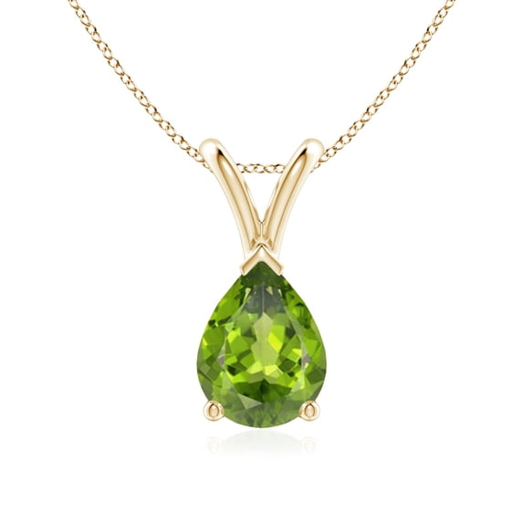 ANGARA Natural V-Bale Pear-Shaped 1.1 ct Peridot Solitaire Pendant in 14K Yellow Gold for Women (Size-8x6mm) | August Birthstone, Anniversary, Jewelry Gift for Women | Natural Peridot Necklace
