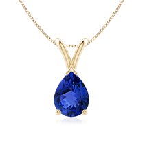 ANGARA Natural V-Bale Pear-Shaped 1.1 ct Tanzanite Solitaire Pendant in 14K Yellow Gold for Women (Size-8x6mm) | December Birthstone, Anniversary, Jewelry Gift for Women | Natural Tanzanite Necklace