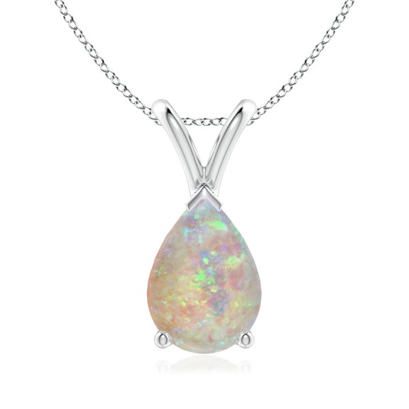 Angara Natural Opal Necklace - V-Bale Pear-Shaped 1.15 ct Opal Solitaire Pendant Necklace in 14K White Gold for Women (Size-10x7mm) - October Birthstone Jewelry | 14K White Gold Necklace