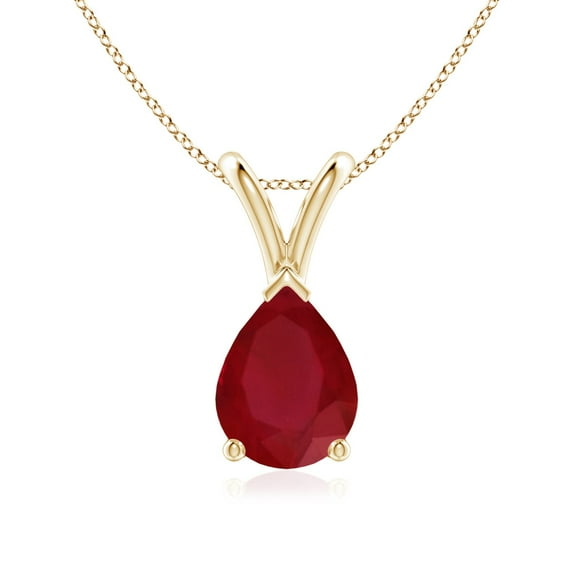 ANGARA Natural V-Bale Pear-Shaped 1.15 ct Ruby Solitaire Pendant in 14K Yellow Gold for Women (Size-8x6mm) | July Birthstone, Birthday, Anniversary, Jewelry Gift for Women | Natural Ruby Necklace
