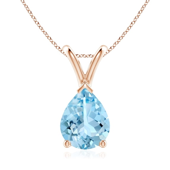 Angara Natural 1.25 ct Aquamarine V-Bale Pendant Necklace in 14K Rose Gold for Women - Aquamarine Solitaire Pendant Necklace