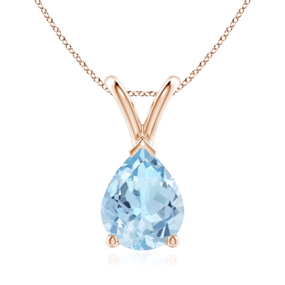 Angara Natural 1.25 ct Aquamarine V-Bale Pendant Necklace in 14K Rose Gold for Women - Aquamarine Solitaire Pendant Necklace
