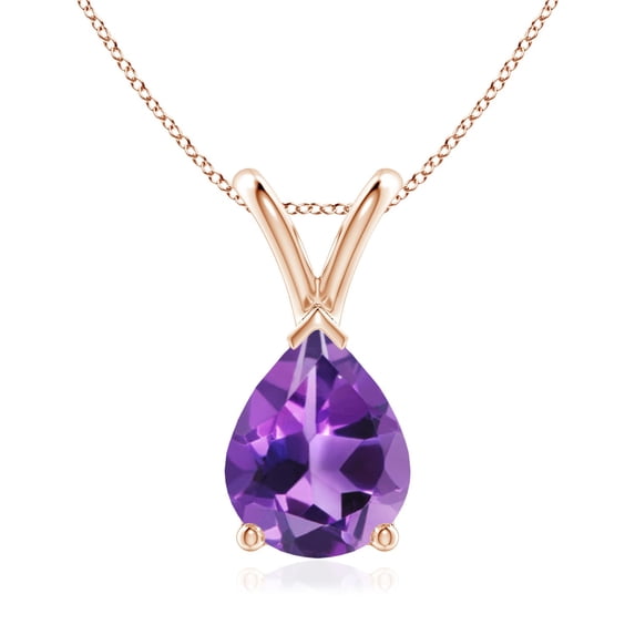 ANGARA Natural V-Bale Pear-Shaped 1.5 ct Amethyst Solitaire Pendant in 14K Rose Gold for Women (Size-9x7mm) | February Birthstone, Anniversary, Jewelry Gift for Women | Natural Amethyst Necklace