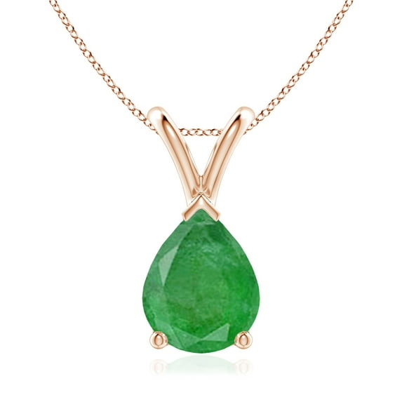 Angara Natural Pear-Shaped 1.5 ct Emerald V-Bale Pendant Necklace in 14K Rose Gold for Women - Emerald Solitaire Pendant Necklace