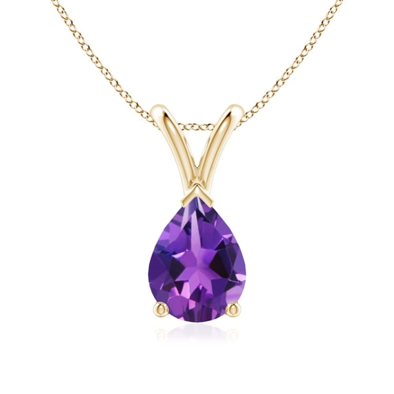 ANGARA Natural V-Bale Pear-Shaped 1 ct Amethyst Solitaire Pendant in 14K Yellow Gold for Women (Size-8x6mm) | February Birthstone, Anniversary, Jewelry Gift for Women | Natural Amethyst Necklace