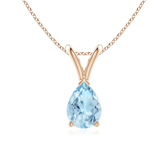 Angara Natural Aquamarine V-Bale Pendant Necklace in 14K Rose Gold for Women - March Birthstone Jewelry | Aquamarine Solitaire Pendant Necklace