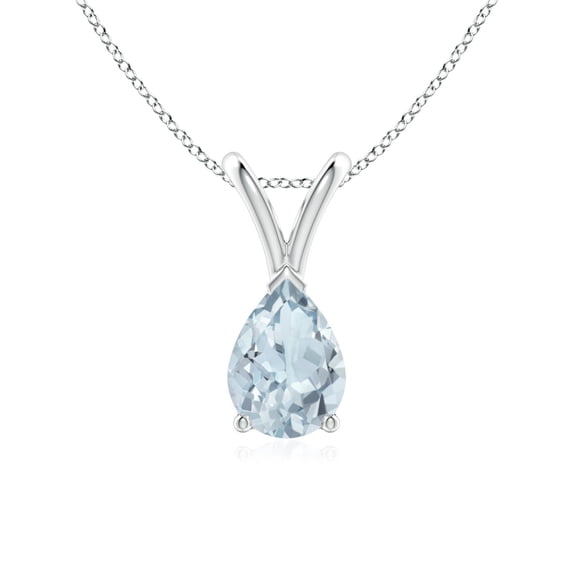 Angara Natural Aquamarine Pendant Necklace for Women in 14K White Gold (Size-7x5mm) - March Birthstone Jewelry | Pear Aquamarine Pendant