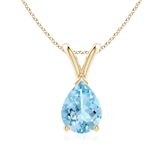 Angara Natural Pear Shape Aquamarine Pendant Necklace for Women in 14K Yellow Gold - March Birthstone Jewelry | V-Bale Aquamarine Pendant