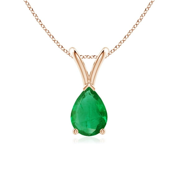 Angara Natural Pear-Shaped Emerald V-Bale Pendant Necklace in 14K Rose Gold for Women - May Birthstone Jewelry | Emerald Solitaire Pendant Necklace