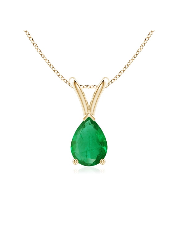 Necklace - Natural Emerald Pendant Necklace for Women in 14K Yellow Gold - May Birthstone Jewelry | Emerald V-Bale Pendant Necklace