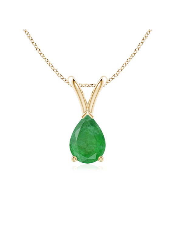 Necklace - Natural Emerald Pendant Necklace for Women in 14K Yellow Gold - May Birthstone Jewelry | Emerald V-Bale Pendant Necklace