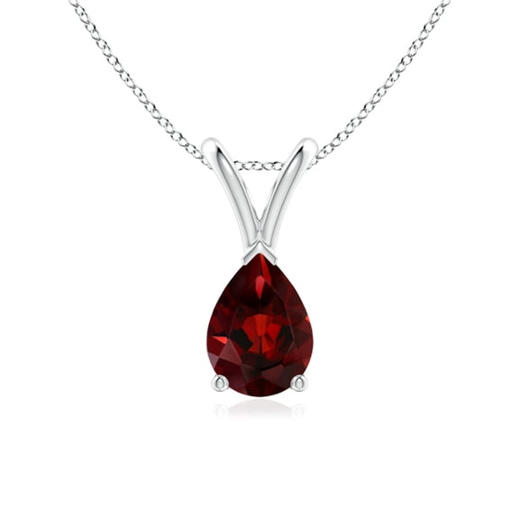 ANGARA Natural V-Bale Pear-Shaped Garnet Solitaire Pendant in 925 Sterling Silver for Women (Size-7x5mm) | January Birthstone, Birthday, Anniversary, Jewelry Gift for Women | Natural Garnet Necklace
