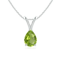 ANGARA Natural V-Bale Pear-Shaped Peridot Solitaire Pendant in 925 Sterling Silver for Women (Size-7x5mm) | August Birthstone, Birthday, Anniversary, Jewelry Gift for Women | Natural Peridot Necklace