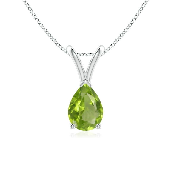 ANGARA Natural V-Bale Pear-Shaped Peridot Solitaire Pendant in 925 Sterling Silver for Women (Size-7x5mm) | August Birthstone, Birthday, Anniversary, Jewelry Gift for Women | Natural Peridot Necklace
