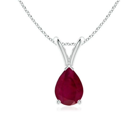 ANGARA Natural V-Bale Pear-Shaped Ruby Solitaire Pendant in 925 Sterling Silver for Women (Size-7x5mm) | July Birthstone, Birthday, Anniversary, Jewelry Gift for Women | Natural Ruby Necklace
