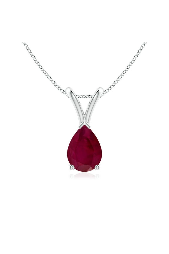 Natural V-Bale Pear-Shaped Ruby Solitaire Pendant in 925 Sterling Silver for Women (Size-7x5mm) | July Birthstone, Birthday, Anniversary, Jewelry Gift for Women | Natural Ruby Necklace