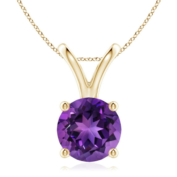 ANGARA Natural V-Bale Round 2.45 ct Amethyst Solitaire Pendant in 14K Yellow Gold for Women (Size-9mm) | February Birthstone, Birthday, Anniversary, Jewelry Gift for Women | Natural Amethyst Necklace
