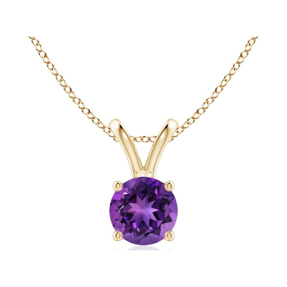 ANGARA Natural V-Bale Round Amethyst Solitaire Pendant in 14K Yellow Gold for Women (Size-5mm) | February Birthstone, Birthday, Anniversary, Jewelry Gift for Women | Natural Amethyst Necklace