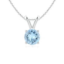 ANGARA Natural V-Bale Round Aquamarine Solitaire Pendant in 925 Sterling Silver for Women (Size-6mm) | March Birthstone, Birthday, Anniversary, Jewelry Gift for Women | Natural Aquamarine Necklace