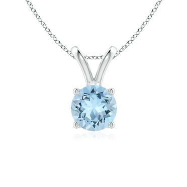 ANGARA Natural V-Bale Round Aquamarine Solitaire Pendant in 925 Sterling Silver for Women (Size-6mm) | March Birthstone, Birthday, Anniversary, Jewelry Gift for Women | Natural Aquamarine Necklace