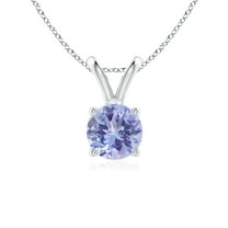 ANGARA Natural V-Bale Round Tanzanite Solitaire Pendant in 14K White Gold for Women (Size-6mm) | December Birthstone, Birthday, Anniversary, Jewelry Gift for Women | Natural Tanzanite Necklace