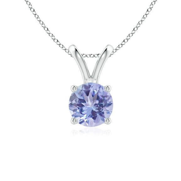 ANGARA Natural V-Bale Round Tanzanite Solitaire Pendant in 14K White Gold for Women (Size-6mm) | December Birthstone, Birthday, Anniversary, Jewelry Gift for Women | Natural Tanzanite Necklace