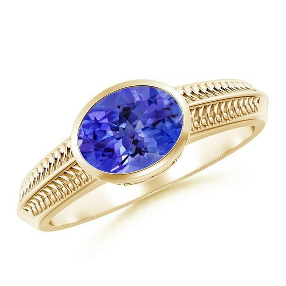 ANGARA Natural Vintage Inspired 1.25 ct Tanzanite Ring with Grooves in 14K Yellow Gold for Women (Size-8x6mm) | December Birthstone, Anniversary, Jewelry Gift for Women | Natural Tanzanite Ring