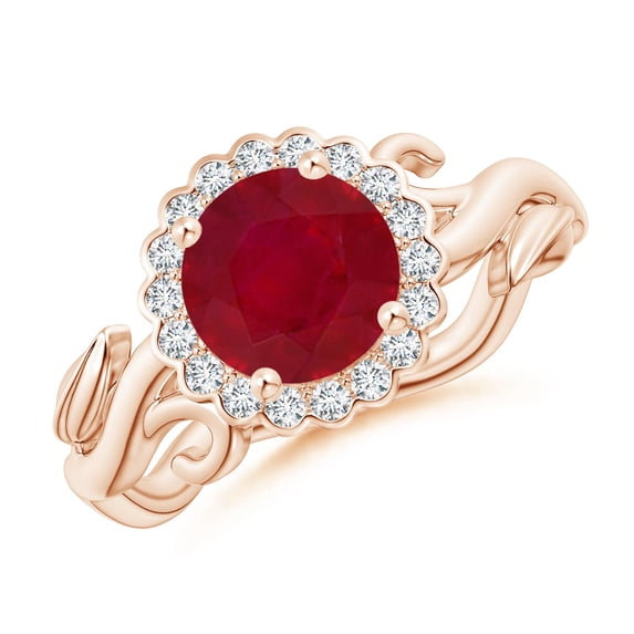 ANGARA Natural Vintage Inspired 1.4 ct Ruby Flower and Vine Ring in 14K Rose Gold for Women (Size-7mm) | July Birthstone, Birthday, Anniversary, Jewelry Gift for Women | Natural Ruby Ring