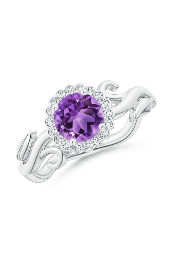Natural Vintage Inspired Amethyst Flower and Vine Ring in 14K White Gold for Women (Size-6mm) | February Birthstone, Birthday, Anniversary, Jewelry Gift for Women | Natural Amethyst Ring
