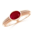thumbnail image 1 of ANGARA Natural Vintage Inspired Bezel-Set Oval 1 ct Ruby Ring with Grooves in 14K Rose Gold for Women (Size-7x5mm) | July Birthstone, Birthday, Anniversary, Jewelry Gift for Women | Natural Ruby Ring, 1 of 8