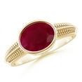 thumbnail image 1 of ANGARA Natural Vintage Inspired Bezel-Set Oval 2 ct Ruby Ring with Grooves in 14K Yellow Gold for Women (Size-9x7mm) | July Birthstone, Anniversary, Jewelry Gift for Women | Natural Ruby Ring, 1 of 8