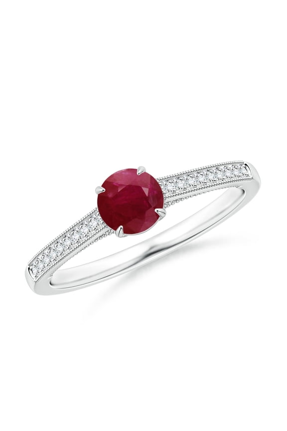 Natural Vintage Inspired Claw-Set Round Ruby Solitaire Ring in 14K White Gold for Women (Size-5mm) | July Birthstone Jewelry for Her | Natural Ruby Rings