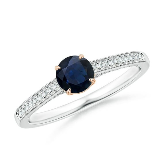 ANGARA Natural Vintage Inspired Claw-Set Sapphire Solitaire Ring in 14K White & Rose Gold for Women (Size-5mm) | September Birthstone, Anniversary, Jewelry Gift for Women | Natural Sapphire Ring