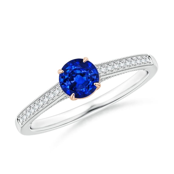 ANGARA Natural Vintage Inspired Claw-Set Sapphire Solitaire Ring in 14K White & Rose Gold for Women (Size-5mm) | September Birthstone, Anniversary, Jewelry Gift for Women | Natural Sapphire Ring
