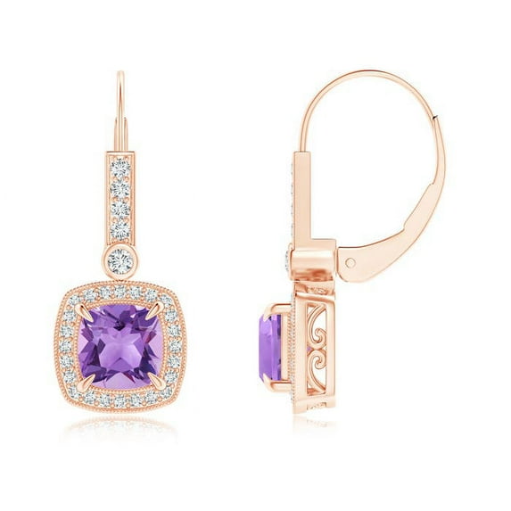 ANGARA Natural Vintage-Inspired Cushion 1.6 ct Amethyst Leverback Earrings in 14K Rose Gold for Women (Size-6mm) | February Birthstone, Anniversary, Jewelry Gift for Women | Natural Amethyst Earrings