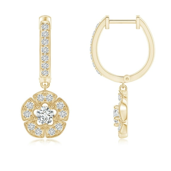 ANGARA Natural Vintage-Inspired Diamond Floral Earrings in 14K Yellow Gold for Women (Size-3.2mm| Color-H| Clarity-SI2) | Anniversary, Jewelry Gift for Women | Natural Diamond Earrings