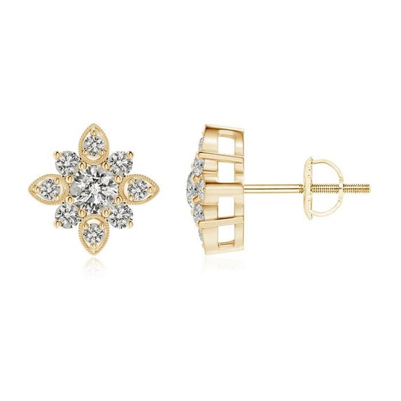 ANGARA Natural Vintage-Inspired Diamond Flower Stud Earrings in 14K Yellow Gold for Women (Size-3.2mm| Color-K| Clarity-I3) | Anniversary, Jewelry Gift for Women | Natural Diamond Earrings