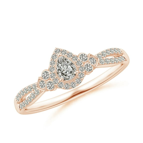 ANGARA Natural Vintage Inspired Diamond Halo Engagement Ring in 14K Rose Gold for Women (Size-4x3mm| Color-K| Clarity-I3) | April Birthstone, Anniversary Jewelry Gift for Women | Natural Diamond Ring