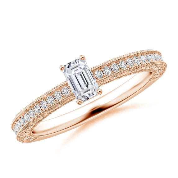 ANGARA Natural Vintage Inspired Diamond Ring with Engraving in 14K Rose Gold for Women (Size-5x3mm| Color-H| Clarity-SI2) | April Birthstone, Anniversary Jewelry Gift for Women | Natural Diamond Ring