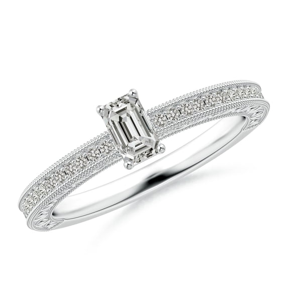 ANGARA Natural Vintage Inspired Diamond Ring with Engraving in 14K White Gold for Women (Size-5x3mm| Color-K| Clarity-I3) | April Birthstone, Anniversary Jewelry Gift for Women | Natural Diamond Ring