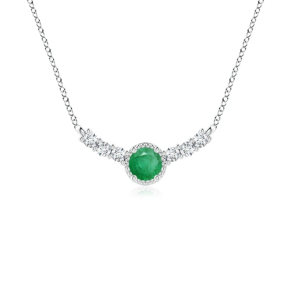 ANGARA Natural Vintage Inspired Emerald and Diamond Curved Bar Pendant in 925 Sterling Silver for Women (Size-4mm) | May Birthstone, Anniversary, Jewelry Gift for Women | Natural Emerald Necklace