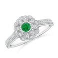 thumbnail image 1 of ANGARA Natural Vintage Inspired Emerald Floral Halo Ring with Milgrain in 14K White Gold for Women (Size-3.5mm) | May Birthstone, Birthday, Anniversary, Jewelry Gift for Women | Natural Emerald Ring, 1 of 10