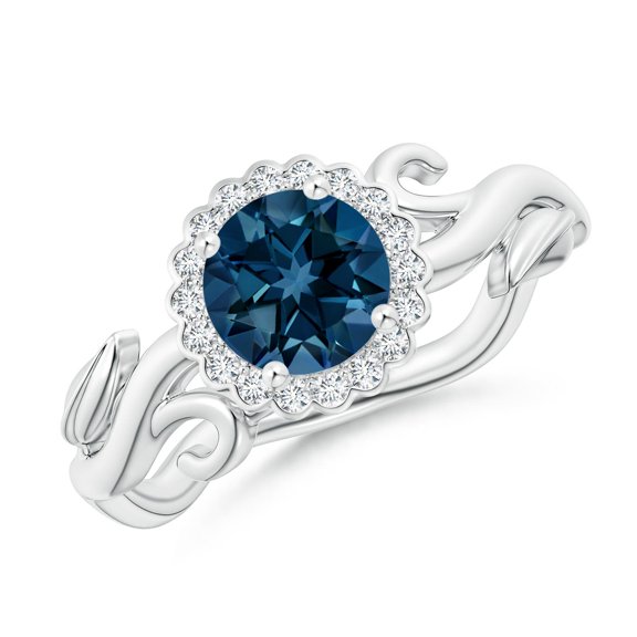 ANGARA Natural Vintage Inspired London Blue Topaz Flower & Vine Ring in 14K White Gold for Women (Size-6mm) | November Birthstone, Anniversary, Jewelry Gift for Women | Natural London Blue Topaz Ring