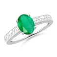 thumbnail image 1 of ANGARA Natural Vintage Inspired Oval 1.1 ct Emerald Ring with Engraved Shank in 14K White Gold for Women (Size-8x6mm) | May Birthstone, Anniversary, Jewelry Gift for Women | Natural Emerald Ring, 1 of 9