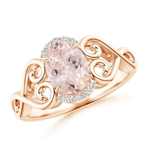ANGARA Natural Vintage Inspired Oval 1.1 ct Morganite Ring with Diamond Accents in 14K Rose Gold for Women | Birthday, Anniversary, Jewelry Gift for Women | Natural Morganite Ring