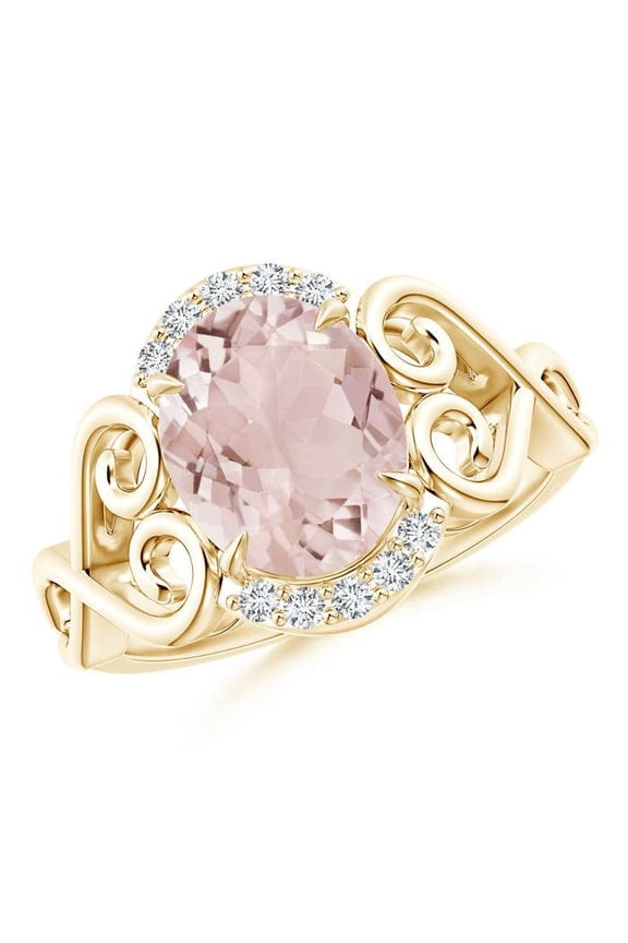 Natural Vintage Inspired Oval 2.5 ct Morganite Ring with Diamond Accents in 14K Yellow Gold for Women | Birthday, Anniversary, Jewelry Gift for Women | Natural Morganite Ring